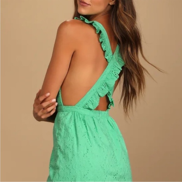 Lulu’s Green Sweet Bliss Eyelet Ruffle Dress NWT Size L - Picture 3 of 7